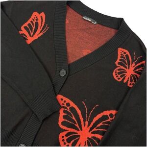 NIKKAK Womens‎ Long Sleeve Butterfly Cardigan V-Neck Sweater Orange/Black - XS